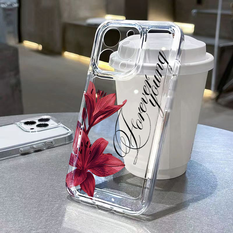 Phone Cases Xr Iphone - Burgunderrote Lilie mit englischem Buchstabenmuster, Handyhülle